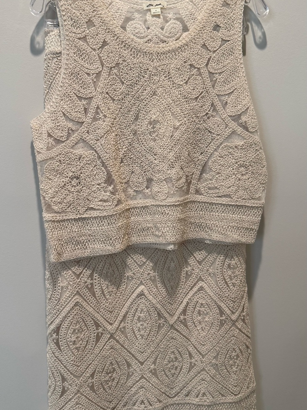 Ultra Pink Cream Crochet Midi Dress Set